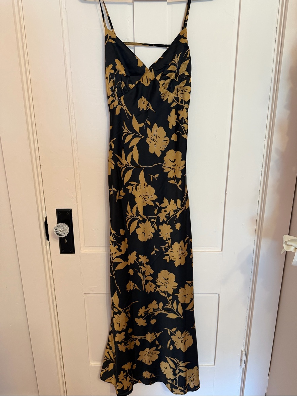 Dress Forum Black Slip Dress with Gold Botanical Print